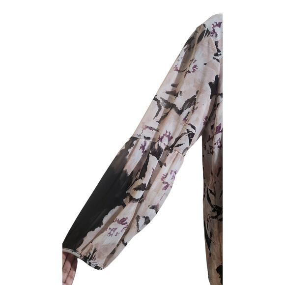 Calvin Klein Women's M Floral Chiffon Blouse Peasant Top Black Long Flowy Sleeve - Picture 5 of 12